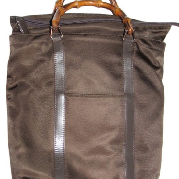Burgundy-brown Canvas Leather Bamboo Handles - Picture 1 of 8